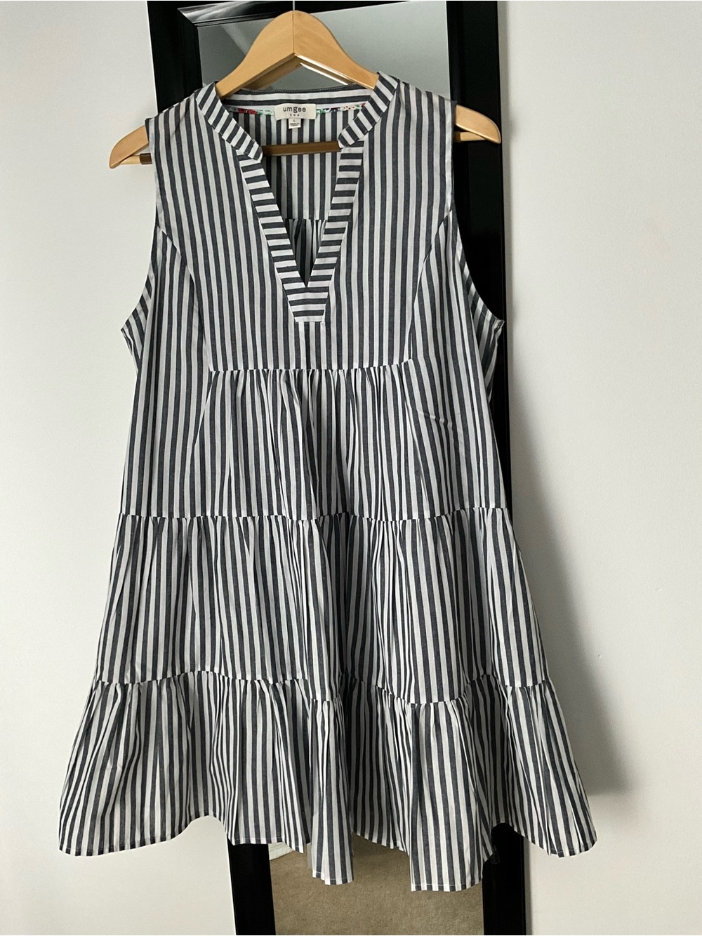 Umgee Navy & White Striped V-Neck Dress